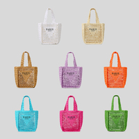Sac fourre-tout décontracté en paille ajourée avec lettres de designer, sacs à main tissés en papier pour femmes, sacs à bandoulière faits à la main pour l'été et la plage