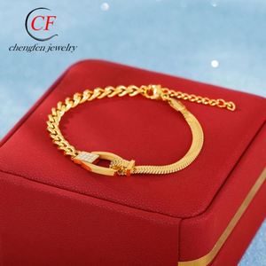 European American 18K Gold <b>Copper</b> Alloy Gold Plated Trendy High-End Personalized Hip Hop Charm <b>Bracelet</b> Blade Chain Chain - Product Image 5