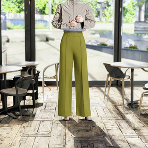 Pantalones de Pierna Ancha de Cintura Alta para Mujer, Color Sólido, Cintura Elástica Plisada, Largo hasta el Tobillo, Pantalones Casuales de Crepé, Estilo Otoñal - Product Image 3