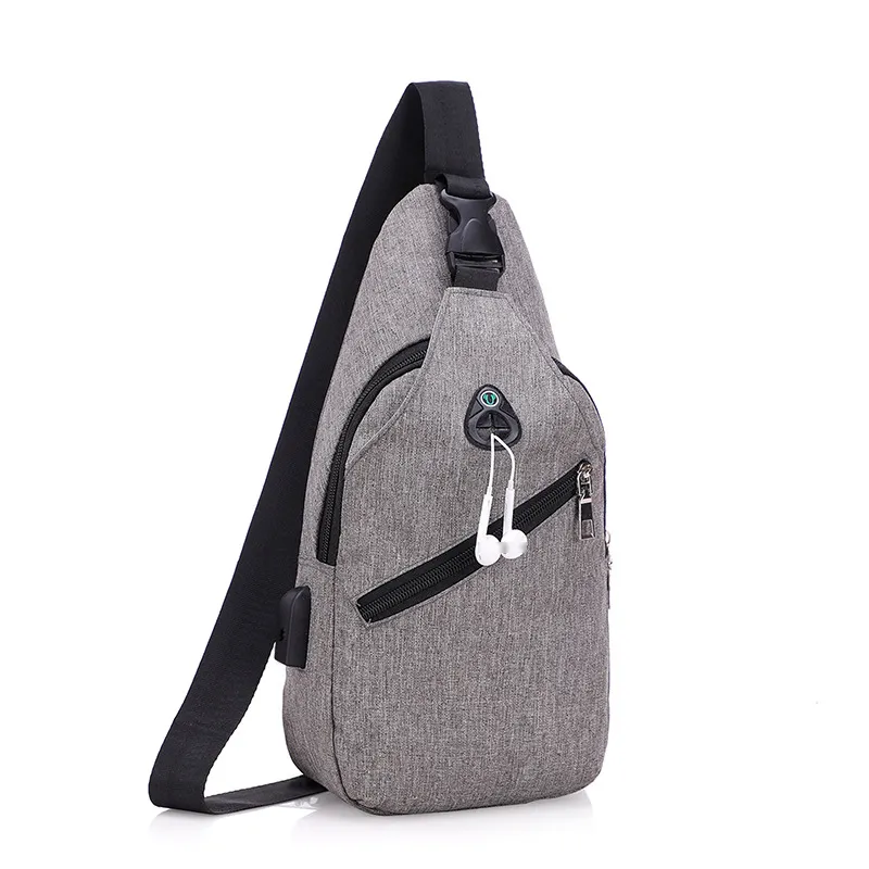 Custom Logo Men's Chest Bag Zipper Outdoor Casual Sport New Youth Messenger Bag Small Backpack Trend Solid Color Single Shoulder