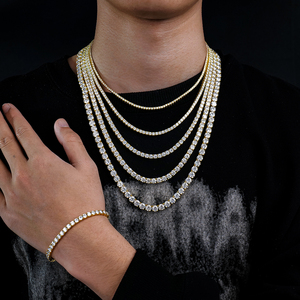 Collar de tenis de moissanita VVS brillante de 2mm-5mm, chapado en oro amarillo, plata 925, estilo hip hop, color D, para hombre, venta al por mayor - Product Image 4