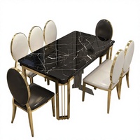 Ensemble de salle à manger moderne 6 places, table carrée en marbre et acier inoxydable, pieds en acier inoxydable, design durable, chaises en MDF pour la maison