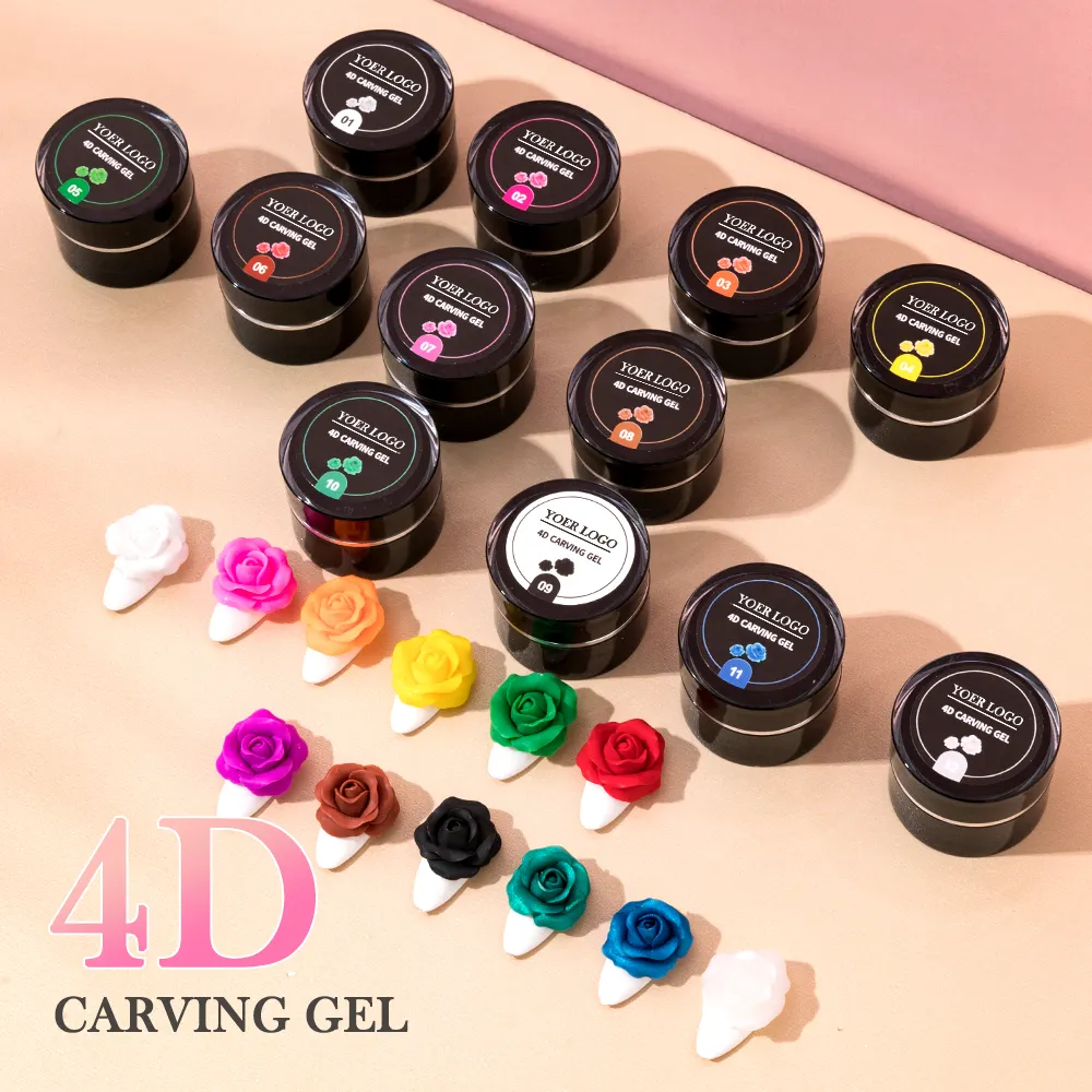 Logo personalizzato all'ingrosso UV LED Nail Art 4D Sculpture Carving Gel Soak Off 12 Color Nail Art 4d Carving Gel