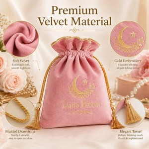 Pochette cadeau en velours personnalisée de luxe avec logo et pompon doré pour bijoux, bougies, parfums, emballage de <span class=keywords><strong>mariage</strong></span> - Product Image 5