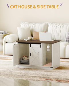 Meuble pour litière de chat, armoire dissimulée pour litière avec cloche, maison pour chat d'intérieur, style rustique, marron et blanc - Product Image 2