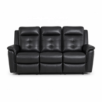 Ensemble de canapés inclinables modernes en cuir PU noir capitonné avec structure en bois, configuration 3+2+1, table basse escamotable et porte-gobelets