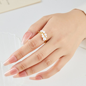 Geometric Faux Pearl <b>Ring</b> Creative <b>Stacking</b> Index Finger <b>Ring</b> Everyday Wear Claw Setting Jewelry - Product Image 2