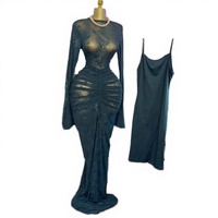Robe longue en maille transparente brodée pour femme, avec manches longues, design moulant, respirante, robe de soirée pour les occasions spéciales et les célébrités
