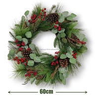 Couronne décorative de Noël en rotin artificiel naturel vert de 24 pouces et 60 cm