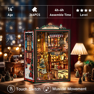 Nouveau modèle miniature, nouveau design, Nook Book, puzzle en bois 3D, kit de Nook Book magique de Noël avec housse anti-poussière et lumière tactile LED - Product Image 1