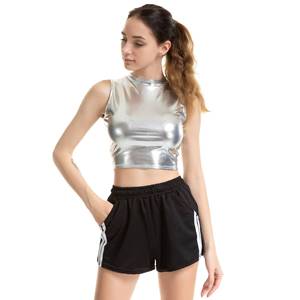 Sexy Slim Shiny Sleeveless Vest Women High Street Tanks Summer Short <b>Tops</b> Fashion Punk Wet Look <b>Silver</b> Gold Crop Clubwear Party - Product Image 4