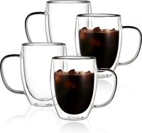 EX-02 Vente en gros 12oz 350ml Tasse à café en verre borosilicate Latte Thé glacé Verres à double paroi Tasses à café Mugs Tasses avec poignée