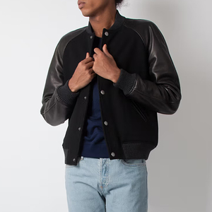 High Street Solid Color Winter <b>Heated</b> Stand Collar Wool/Leather Varsity <b>Jackets</b> OEM Manufacturer High Quality Men's Streetwear - Product Image 4