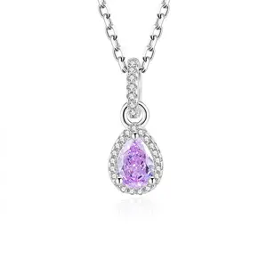 Fine Jewelry S925 Silver Purple Violet Pear Shape Zirconia Pendant Necklaces For Women