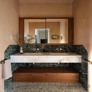 Style nordique maison bassin vanité alto dessus en marbre vanité avec armoire lavabo de salle de bain - Product Image 6