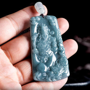 Pendentif en Jadeite Naturelle Bleu Eau, le Dieu de la Richesse, Style Chinois, Bijou UNISEXE, Cadeau avec Certificat d'Expertise FG73 - Product Image 3
