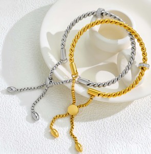 Vintage Twisted Rope Slider Bangles 18K Gold Plated Stainless Steel Jewelry for Women's Party Trendy Accessory - Product Image 1