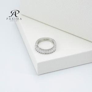 Bijoux Paxima Tendance innovante Conception Clôture Empilée Rectangulaire Coupe Zircon Synthétique 925 Argent Rh Plaqué Anneau Semi-Éternel - Product Image 5