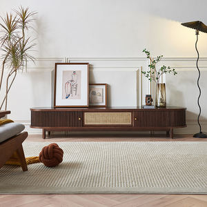 Mueble para TV de Madera Maciza de Fresno Estilo Japandi Wabi-Sabi Canadiense, Color Marrón Oscuro Elegante, con Paneles de Ratán y Detalles de Acero Inoxidable - Product Image 3