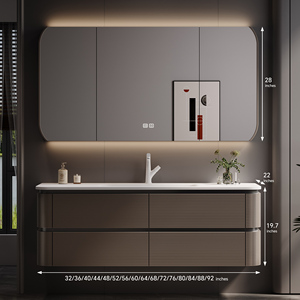 Mueble de Baño con Lavabo Simple/Doble de 60-92 Pulgadas con Luz LED, Mueble de Baño Suspendido en la Pared, Gabinete de Baño <span class=keywords><strong>para</strong></span> <span class=keywords><strong>Baños</strong></span> Minimalistas - Product Image 6