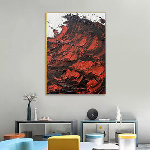 100% peint à <span class=keywords><strong>la</strong></span> main <span class=keywords><strong>peinture</strong></span> à l'huile abstraite 3D rouge noir mer vagues moderne mur Art luxe photo pour salon - Product Image 6