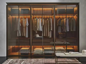 Armoires Walk-in Modernes de Luxe avec Cadre Doré, Portes en Verre Marron et Caisson en Bois, Idéales pour Hôpitaux, Gain de Place, Autoportantes - Product Image 3