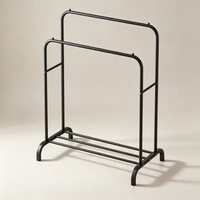 Porte-manteau sur pied à double barre suspendue, structure KD peu encombrante, en fer, pour affichage de vêtements en magasin et à domicile