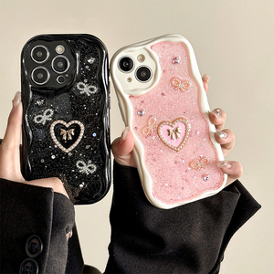 Custodia in Resina Epossidica con Strass per <span class=keywords><strong>iPhone</strong></span> 16 Pro Max, Glitter, Paillettes a Stella e Cuore, Completamente Avvolgente per Phone 14, 15 Pro Max, 13, 12, 11, 17 Pro Max - Product Image 1