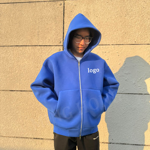 Fabricant Design Heavyweight Blank Ribbed Cuffs No Drawstring Men's Zipper Hoodies - Product Image 1