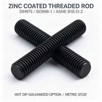 DIN975 ISO898-1 ASME B18.31.2 Metric Threaded Rod, Zinc & Hot Dip Galvanized Full Thread Stud for Industrial Fastening
