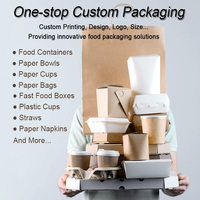 Ensemble de bols à nourriture jetables compostables pour restaurant de 8oz à 32oz tasse à soupe de poisson Deli en papier kraft blanc avec couvercles en papier