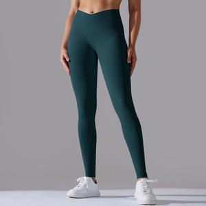Pabrikan legging kebugaran wanita bernapas celana Yoga pengangkat bokong garis pinggang rajut tanpa kelim kustom - Product Image 4