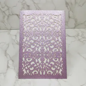 우아한 골드 실버 핑크 반짝이 레이저 컷 결혼식 초대 카드 봉투 사용자 정의 인쇄