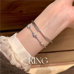 เครื่องประดับคิงซิลเวอร์ S925 สร้อยข้อมือดอกไม้ชุบทองสำหรับผู้หญิงสวมใส่ทุกวัน - Product Image 5