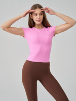 Haut de sport à manches courtes SNU Naked Feel pour femme, coupe ajustée, effet amincissant, sèche rapidement, respirant, idéal pour le yoga