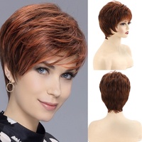 Perruques courtes bouclées pour femmes, perruques tressées avec frange, perruques synthétiques pour tous les jours, perruque courte bouclée rouge-brun moelleuse