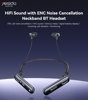 Casque sans fil Yesido BT6.0 HiFi avec réduction de bruit ENC, affichage numérique de la batterie, écouteurs sportifs à tour de cou, YSP34