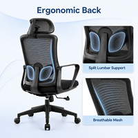 Chaise de bureau ergonomique moderne en maille avec appui-tête 2D, support lombaire, base pivotante réglable en aluminium pour bureau à domicile