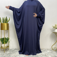 Musulman du Moyen-Orient Couleur Solide Jersey Modeste Mode Manches Chauve-Souris Hijab Robe Jilbab Abaya Islam Femmes Prière Caftan Robe à Capuche
