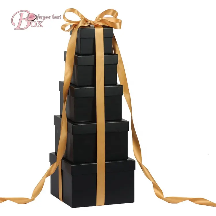 صناديق هدايا كبيرة مربعة متداخلة مع أغطية للهدايا صندوق هدايا وردي مع شريط لحفلات الزفاف وعيد الميلاد وعيد الحب