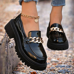 Mocasines de Mujer en Oferta, Ligeros, Transpirables, de Piel Sintética, con Punta Redonda, Suela Gruesa y Decoración Metálica, Zapatos Casuales - Product Image 3