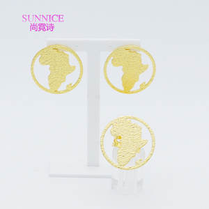 Gran oferta, anillo grande abierto de lujo, pendiente chapado en oro de 18 quilates de cobre, conjunto de joyería de mapa africano a la moda para mujer - Product Image 5