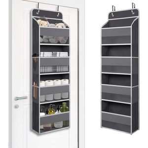 Organisateur de porte suspendu 33x15x85cm gris avec poches transparentes pour salle de bain, chambre et placard - Product Image 1