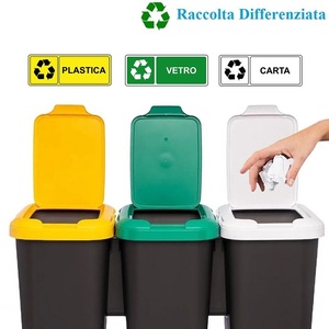 Contenedor de Basura para Recolección de Residuos Separados 75L 79x32x48 Cm con 3 Compartimentos - Product Image 3
