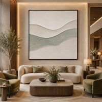 Peinture à l'huile abstraite texturée bio, vert sauge neutre, toile ondulée, art mural pour hôtel, villa, décoration de salon