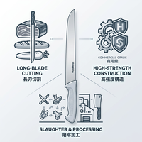Couteau de boucher professionnel de 12 pouces avec logo personnalisé, acier inoxydable NSF, manche en PP blanc, hachoir à viande, traitement commercial de la viande, OEM