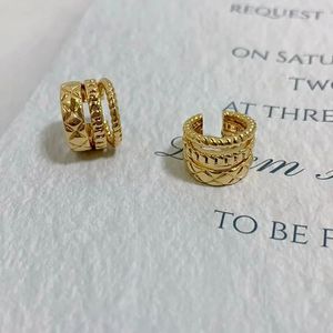 Xinfly 18K Gold Minimalist Three Layers Semi <b>Hoop</b> Stud Earrings Unique Daily Wear for Women Classic Gift Party - Product Image 1