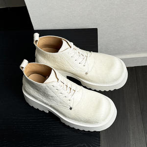 Stivali Casual da Passeggio per Autunno e Inverno, Stivali con Tacco Alto in Stile Derby Britannico, Stivali in Pelle Bianca con Pelliccia per <span class=keywords><strong>Uomo</strong></span> - Product Image 1