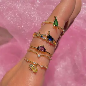 Wholesale Fashion Jewelry Finger Rings Cute Cartoon Dinosaur Colorful Zircon Ring