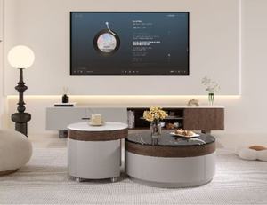 Modern <b>Round</b> Coffee <b>Table</b> Set Marble Top Wood Frame Storage Living Room Furniture <b>White</b> and Black Two Piece Design - Product Image 6